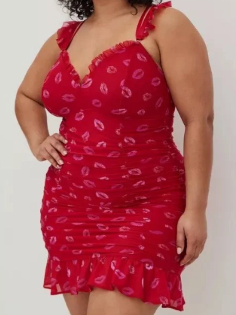 Torrid Holiday Lips Ruffle Mesh Chemise